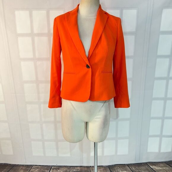 Ann Taylor Orange Notch Lapel One Button Long Sleeve Blazer Size 00 - Picture 1 of 9